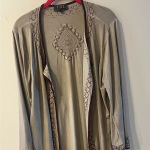POL Taupe Embroidered Cardigan
